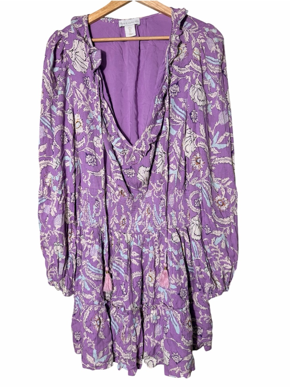 House of Harlow 1960 Purple Paisley Long Sleeve Tiered Mini Dress